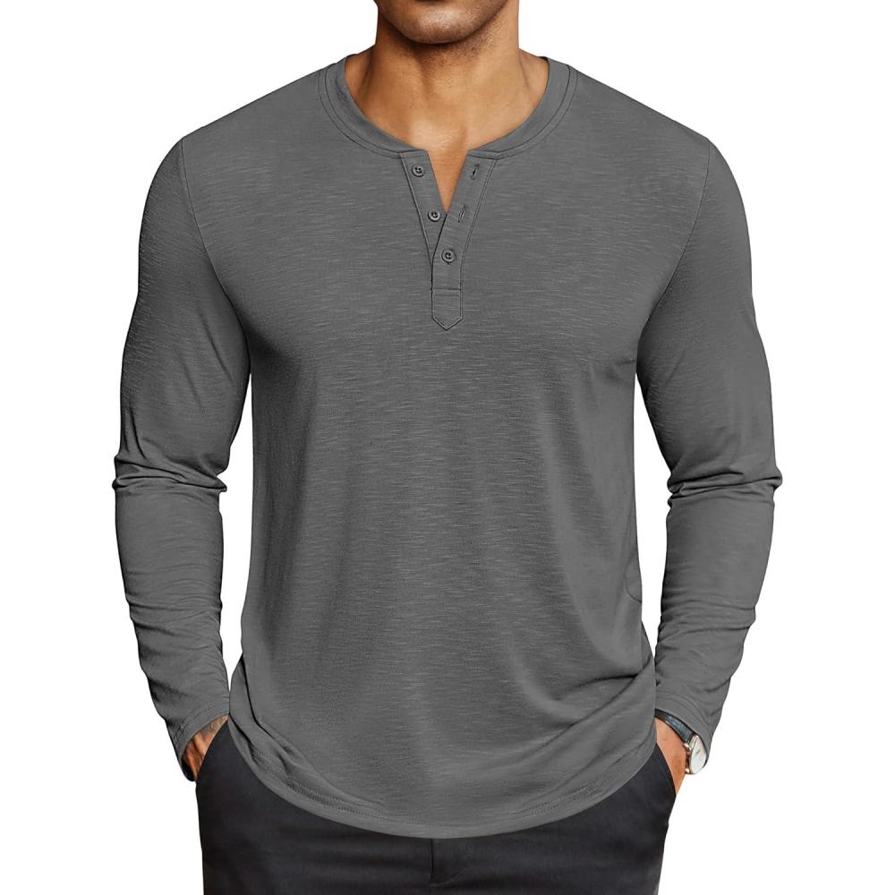 imageCOOFANDY Mens Henley Shirts Long Sleeve Lightweight Button TShirt Casual Basic Tee TopDark Grey