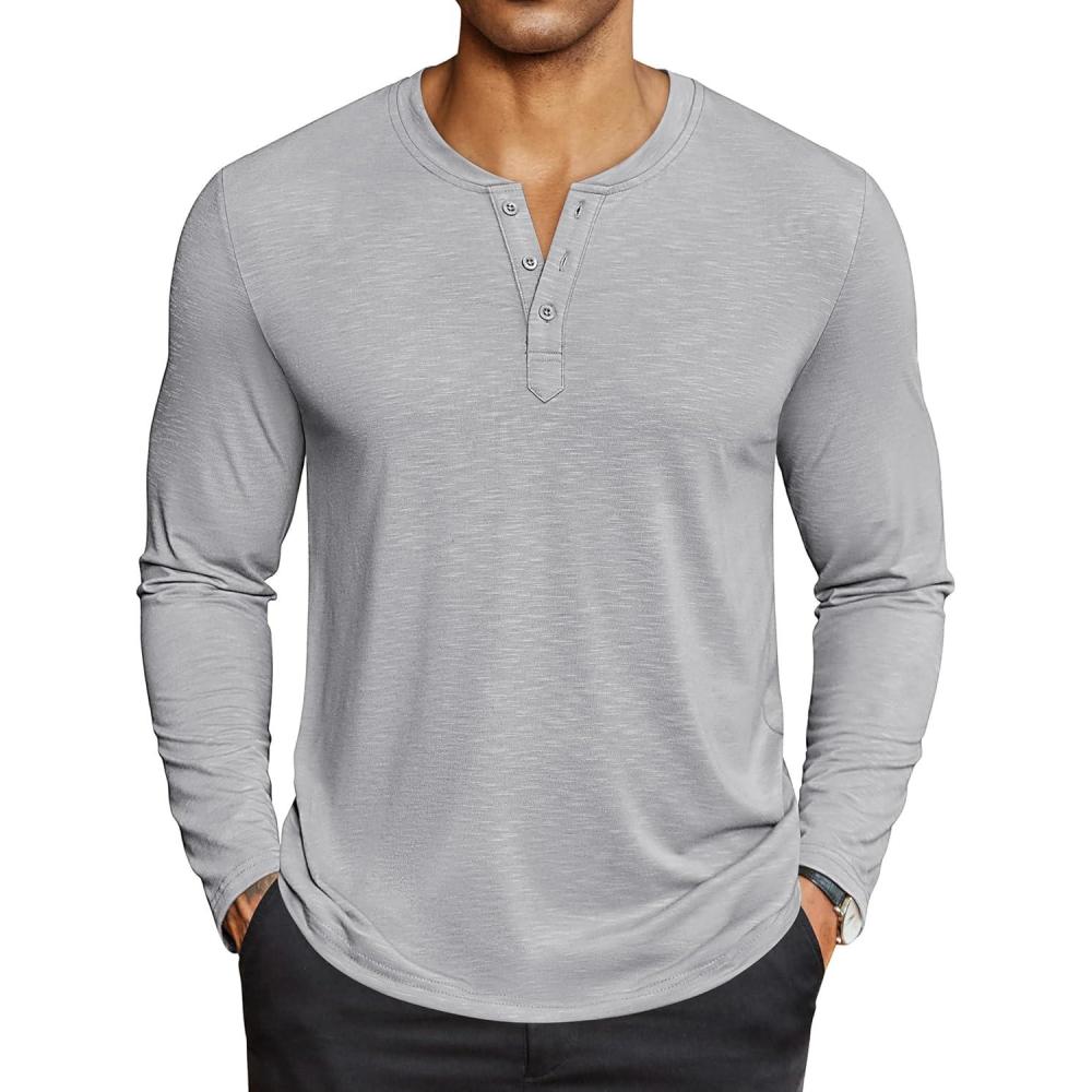 imageCOOFANDY Mens Henley Shirts Long Sleeve Lightweight Button TShirt Casual Basic Tee TopLight Grey