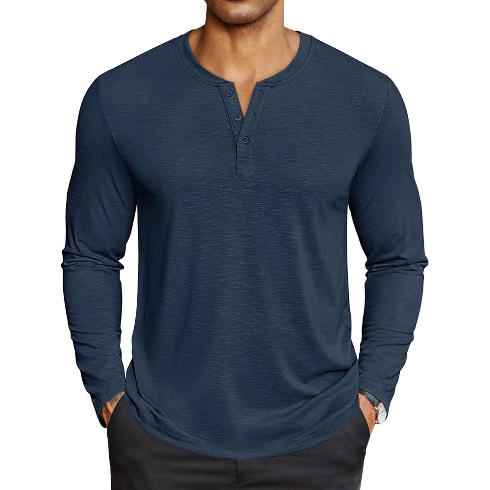 imageCOOFANDY Mens Henley Shirts Long Sleeve Lightweight Button TShirt Casual Basic Tee TopNavy Blue