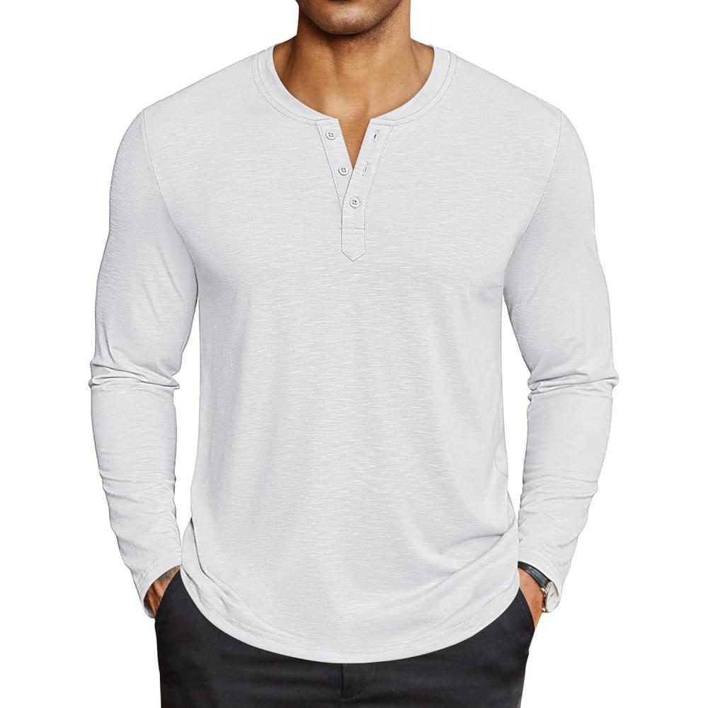 imageCOOFANDY Mens Henley Shirts Long Sleeve Lightweight Button TShirt Casual Basic Tee TopWhite