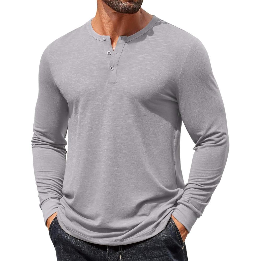 imageCOOFANDY Mens Henley Shirts Long Sleeve T Shirts Casual Lightweight Fashion Button Pullover Tee ShirtLight Grey