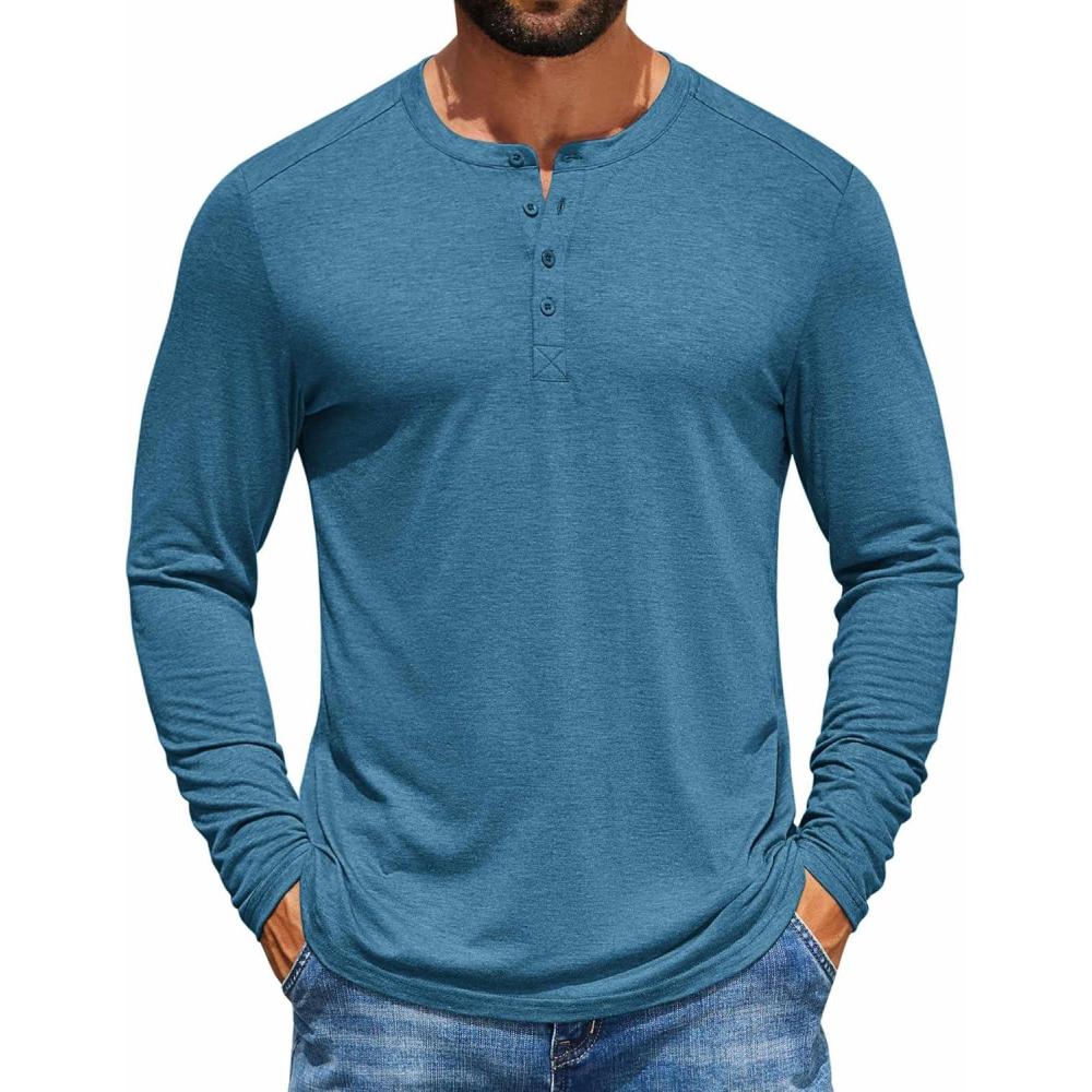 imageCOOFANDY Mens Henley Shirts Long Sleeve TShirt Lightweight Fashion Casual Pullover Tee ShirtBlue