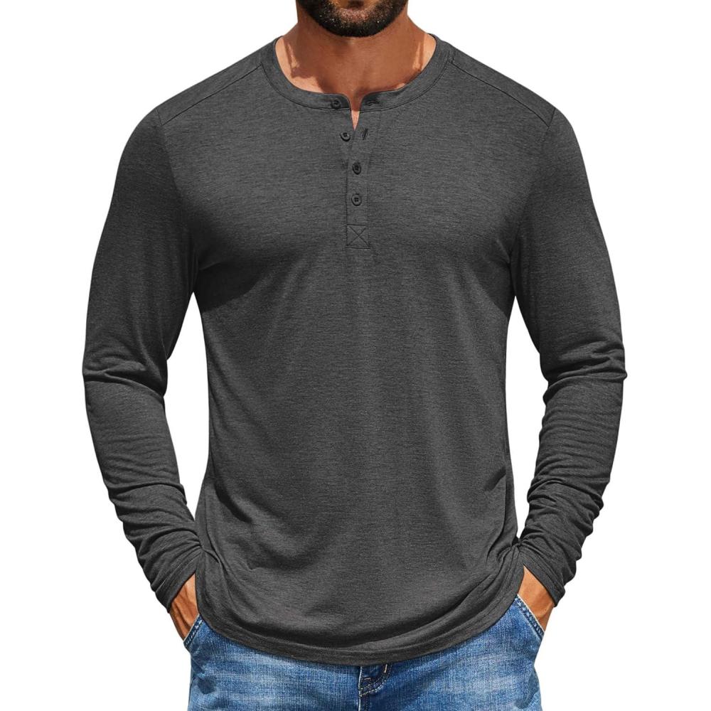 imageCOOFANDY Mens Henley Shirts Long Sleeve TShirt Lightweight Fashion Casual Pullover Tee ShirtDark Grey