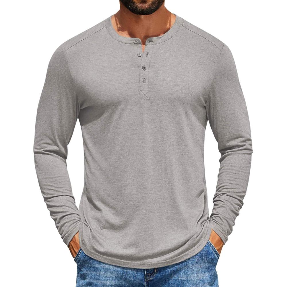 imageCOOFANDY Mens Henley Shirts Long Sleeve TShirt Lightweight Fashion Casual Pullover Tee ShirtLight Grey