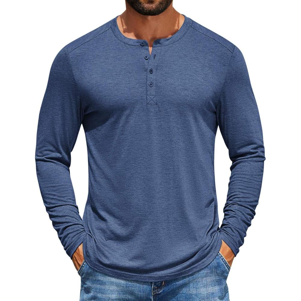 imageCOOFANDY Mens Henley Shirts Long Sleeve TShirt Lightweight Fashion Casual Pullover Tee ShirtNavy