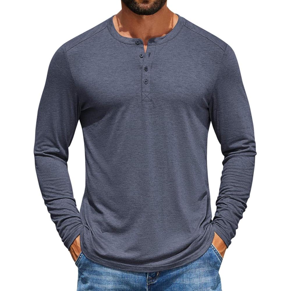 imageCOOFANDY Mens Henley Shirts Long Sleeve TShirt Lightweight Fashion Casual Pullover Tee ShirtNavy Blue