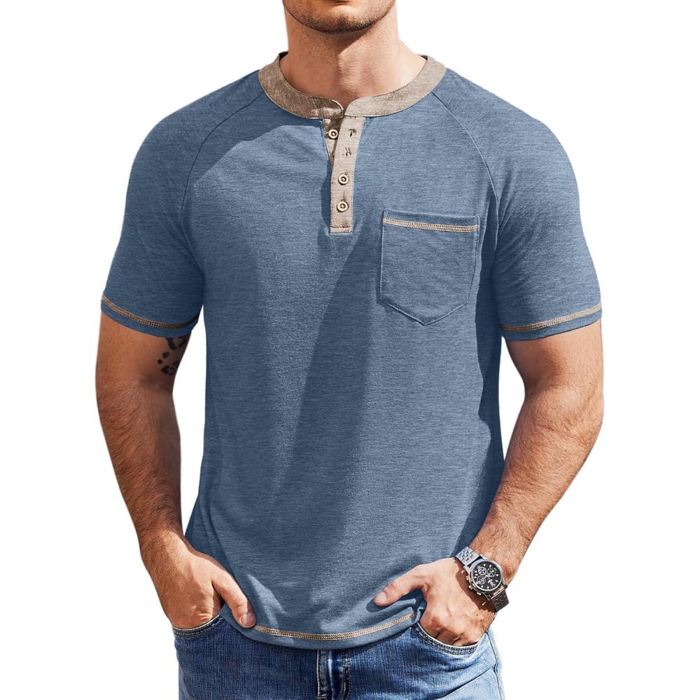 imageCOOFANDY Mens Henley Shirts Short Sleeve Casual Button TShirts Basic Tee Shirts Summer Vintage T Shirts with PocketDark Blue