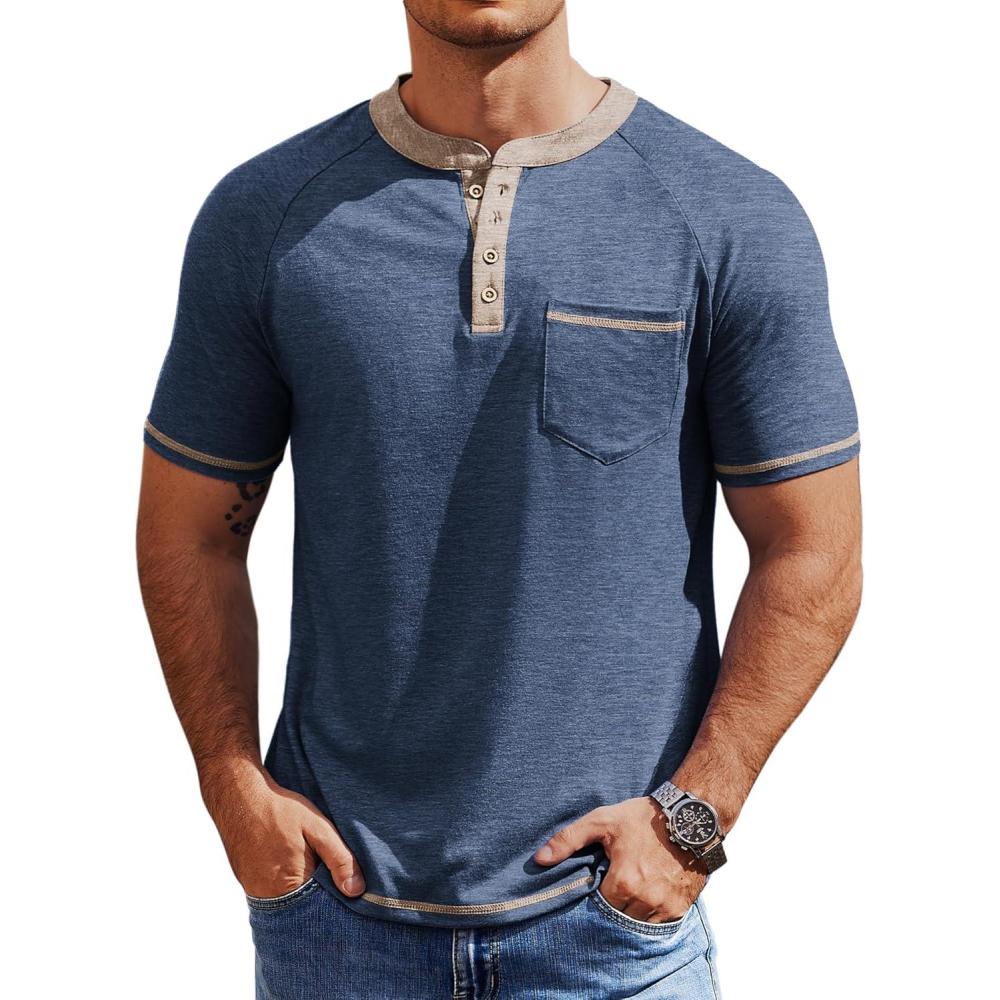 imageCOOFANDY Mens Henley Shirts Short Sleeve Casual Button TShirts Basic Tee Shirts Summer Vintage T Shirts with PocketNavy Blue