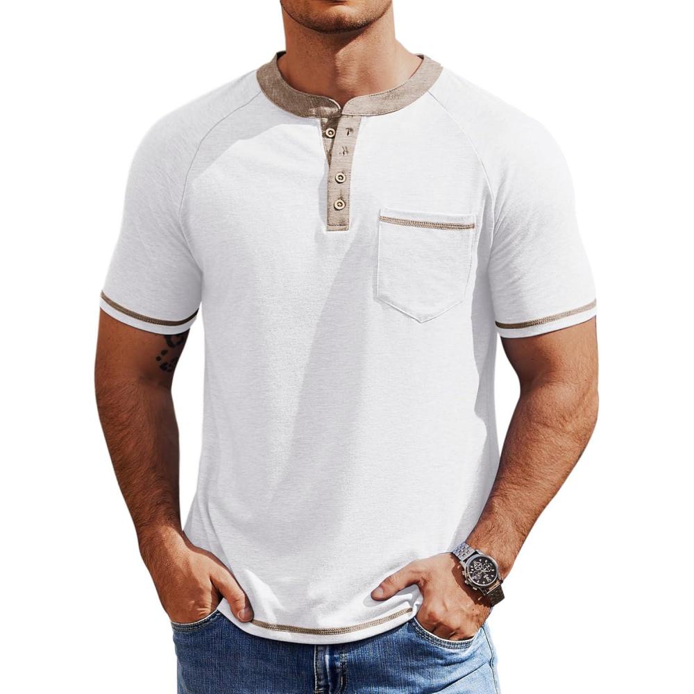 imageCOOFANDY Mens Henley Shirts Short Sleeve Casual Button TShirts Basic Tee Shirts Summer Vintage T Shirts with PocketWhite