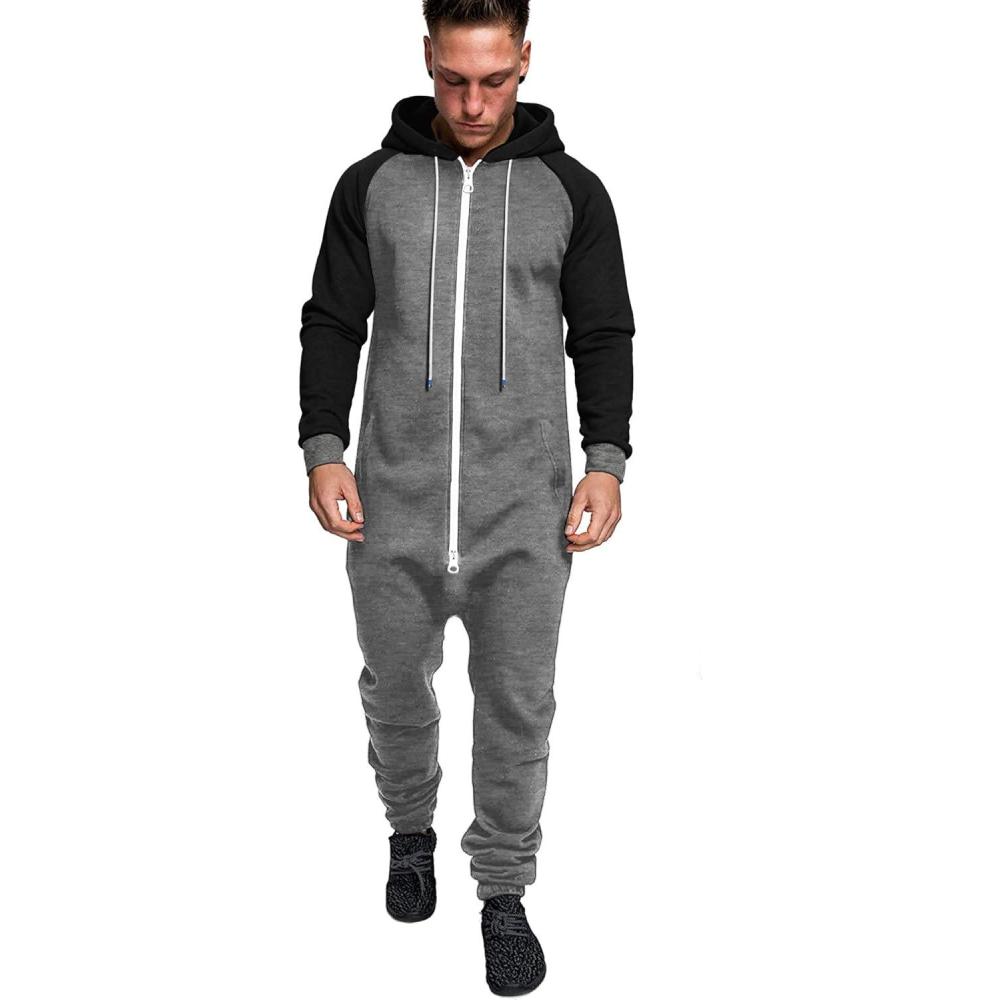 imageCOOFANDY Mens Jumpsuit Onesie Rompers Drawstring Hooded Full Zip One Piece Tracksuit with PocketsMid Grey Textile  Black