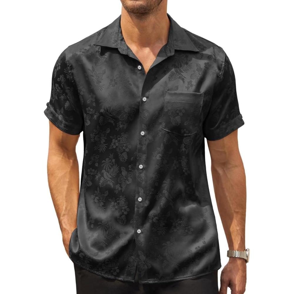 imageCOOFANDY Mens Knit Shirts Short Sleeve Button Down Polo Shirt Fashion Casual Summer Beach Shirts01 Black