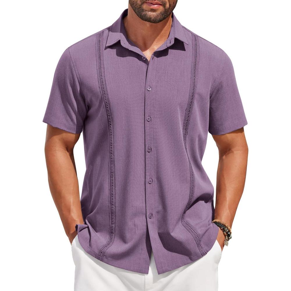 imageCOOFANDY Mens Knit Shirts Short Sleeve Button Down Polo Shirt Fashion Casual Summer Beach ShirtsDeep Purple