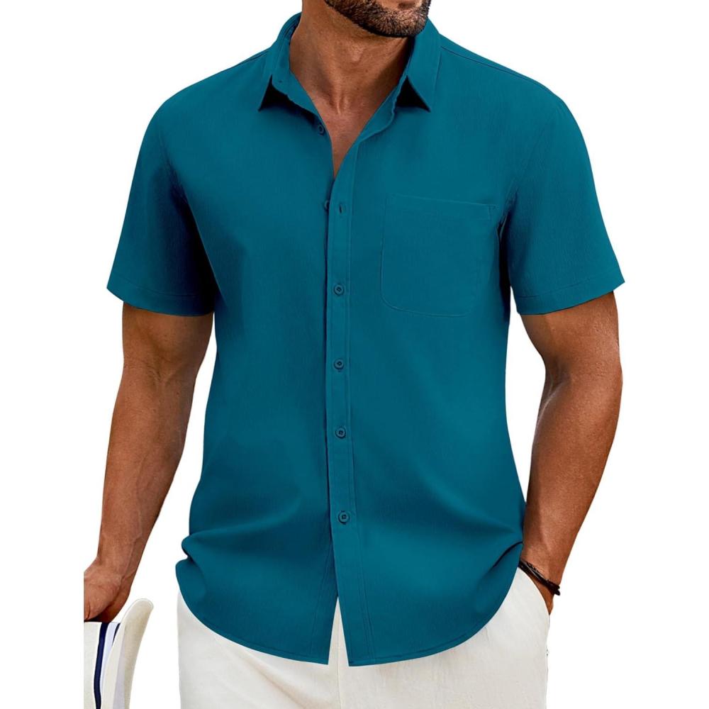 imageCOOFANDY Mens Knit Shirts Short Sleeve Casual Button Down Polo Shirt Summer Beach Vacation ShirtsDark Blue