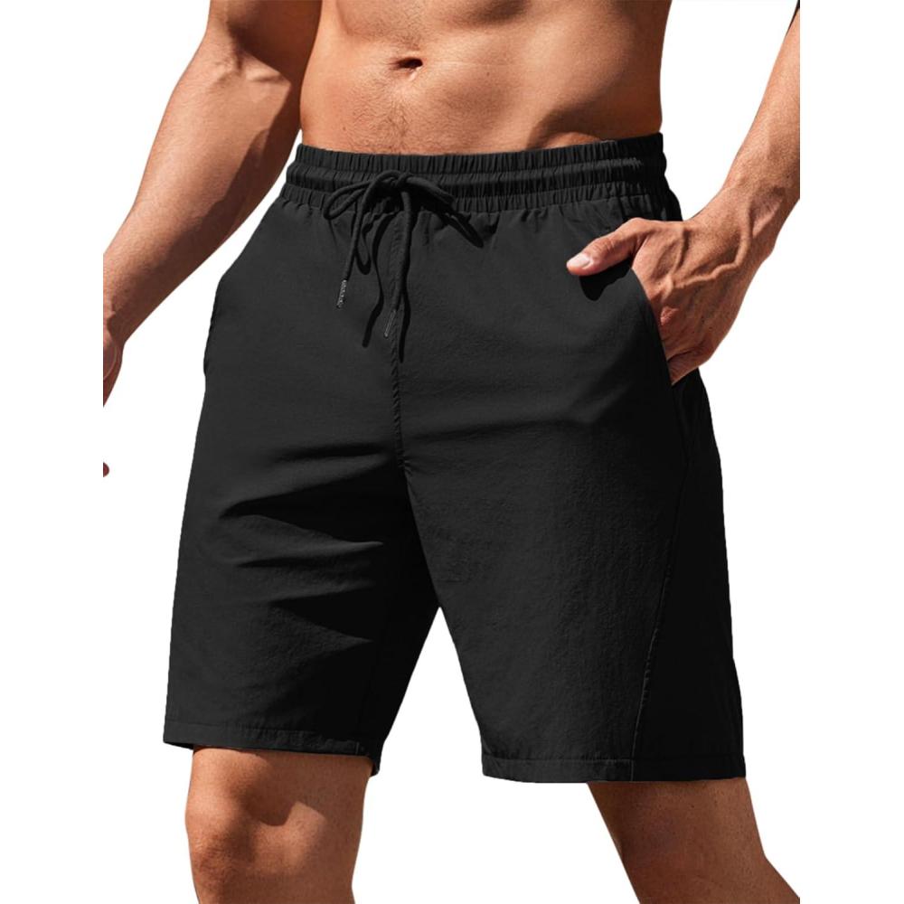 imageCOOFANDY Mens Lightweight Athletic Shorts Elastic Waist Drawstring Shorts with Pockets Black
