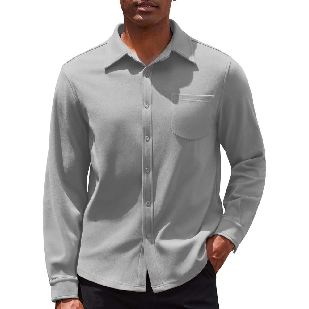 imageCOOFANDY Mens Lightweight Button Down Shirt Jacket Casual Shacket OvershirtLight Grey