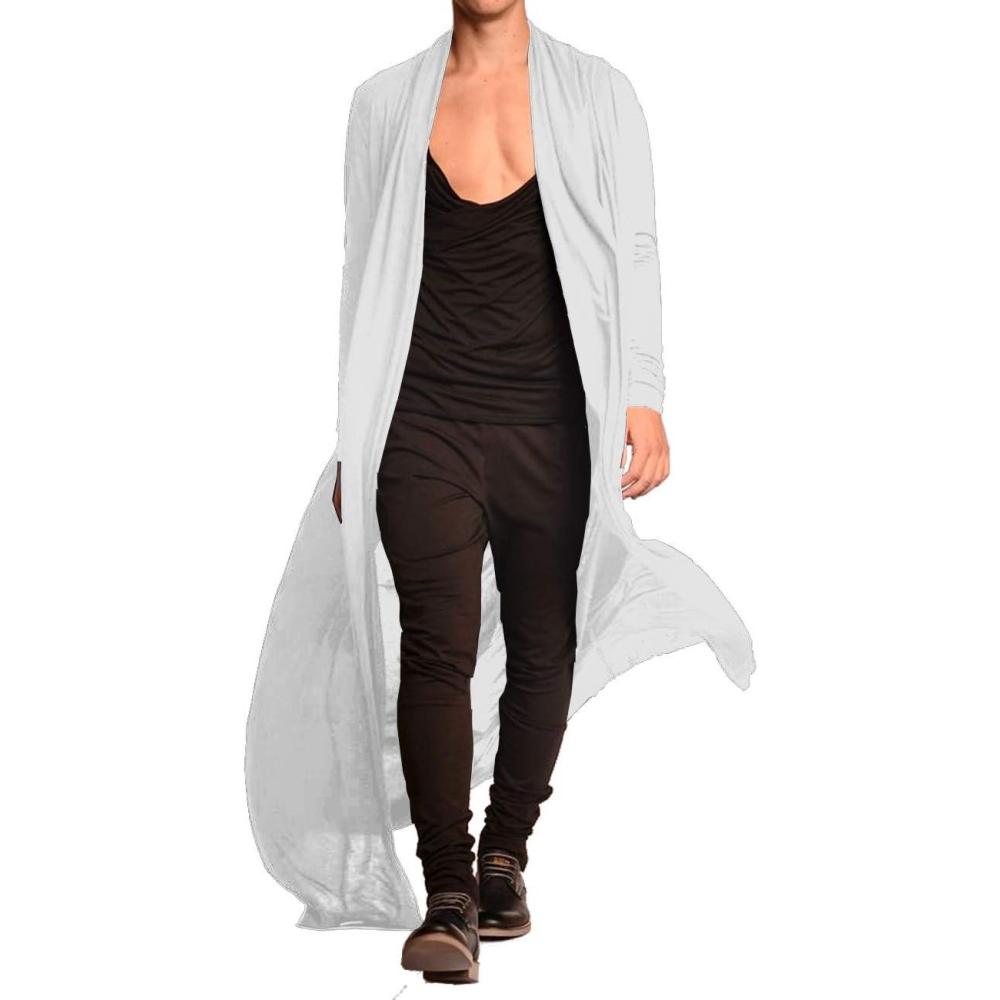 imageCOOFANDY Mens Lightweight Ruffle Shawl Collar Cardigan Open Front Long Length Drape Cape OvercoatWhite