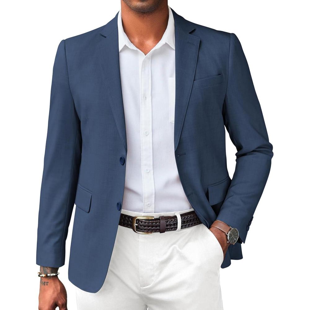 imageCOOFANDY Mens Linen Casual Blazer Slim Fit Sport Coat Two Button Summer Suit Jacket Lightweight Business Sport JacketBlue