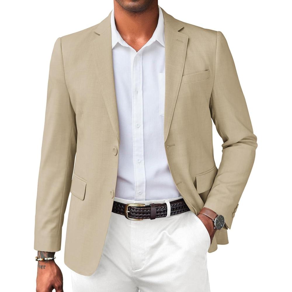 imageCOOFANDY Mens Linen Casual Blazer Slim Fit Sport Coat Two Button Summer Suit Jacket Lightweight Business Sport JacketKhaki