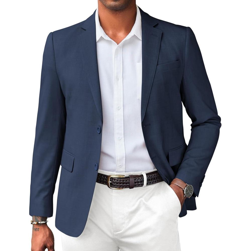 imageCOOFANDY Mens Linen Casual Blazer Slim Fit Sport Coat Two Button Summer Suit Jacket Lightweight Business Sport JacketNavy Blue