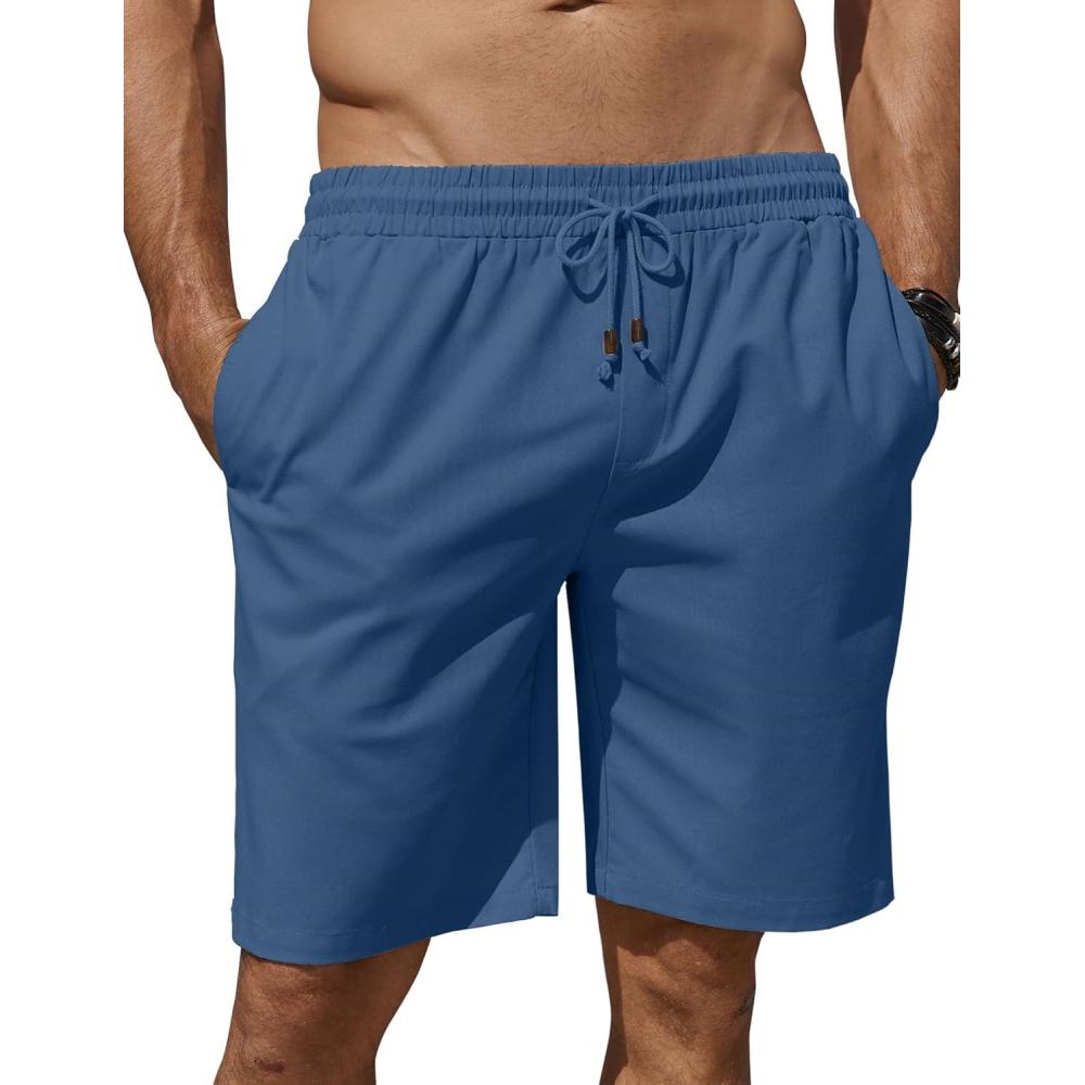 imageCOOFANDY Mens Linen Shorts Casual Summer Beach Shorts Elastic Waist Drawstring Vacation Shorts with PocketsDark Blue