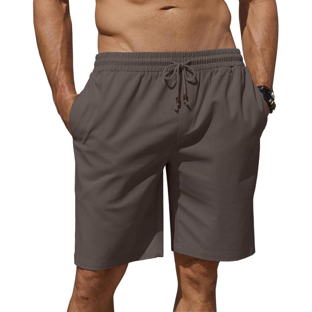 imageCOOFANDY Mens Linen Shorts Casual Summer Beach Shorts Elastic Waist Drawstring Vacation Shorts with PocketsDark Gray