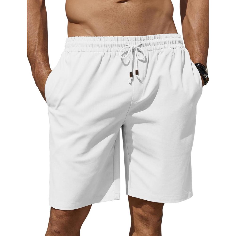 imageCOOFANDY Mens Linen Shorts Casual Summer Beach Shorts Elastic Waist Drawstring Vacation Shorts with PocketsWhite