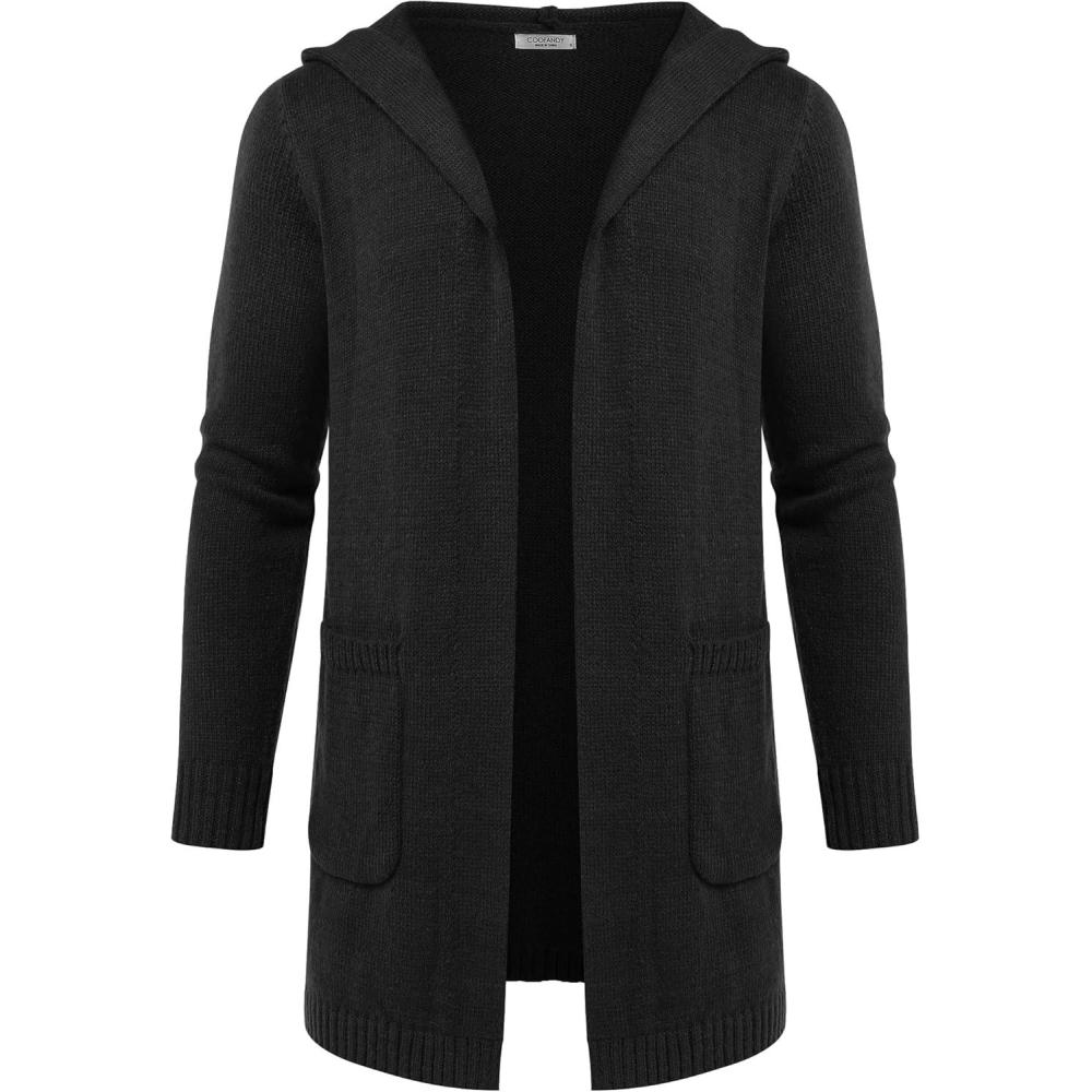 imageCOOFANDY Mens Long Open Front Cardigan Sweater Lightweight Hooded Knitted Cardigan Sweaters with Pockets