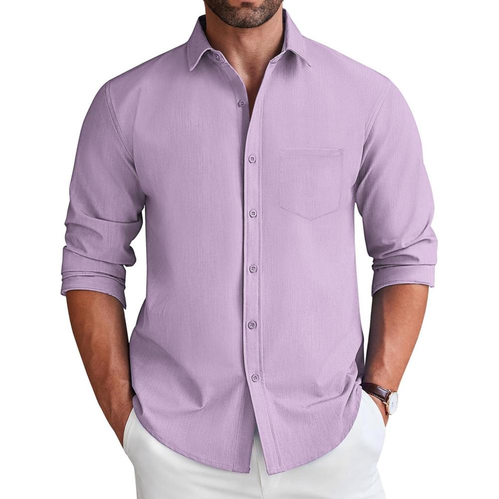 imageCOOFANDY Mens Long Sleeve Button Down Shirt Casual Lightweight Shacket Spring Fall Shirt Jacket Overshirt with PocketsLight Purple