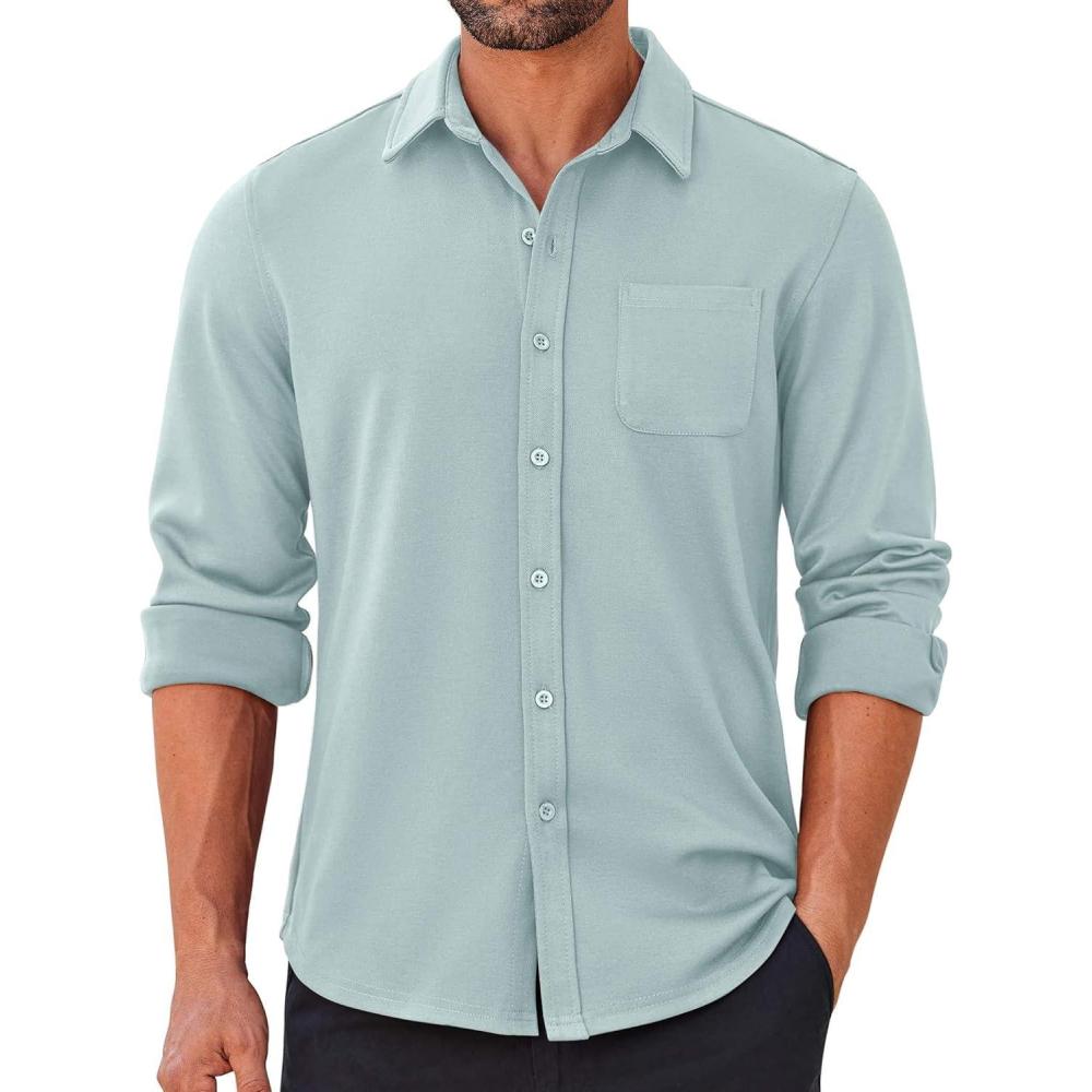 imageCOOFANDY Mens Long Sleeve Button Down Shirts Wrinkle Free Untucked Shirts Casual Dress Shirt for MenLight Blue