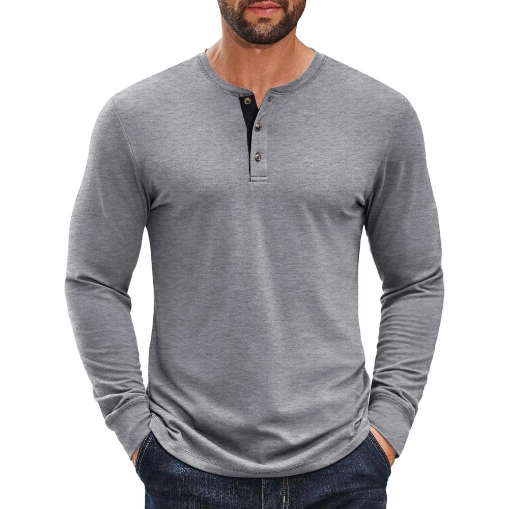 imageCOOFANDY Mens Long Sleeve Henley Shirts Cotton TShirts Casual Pullover Shirt Soft Stretch Basic Tees Fall TopsLight Grey