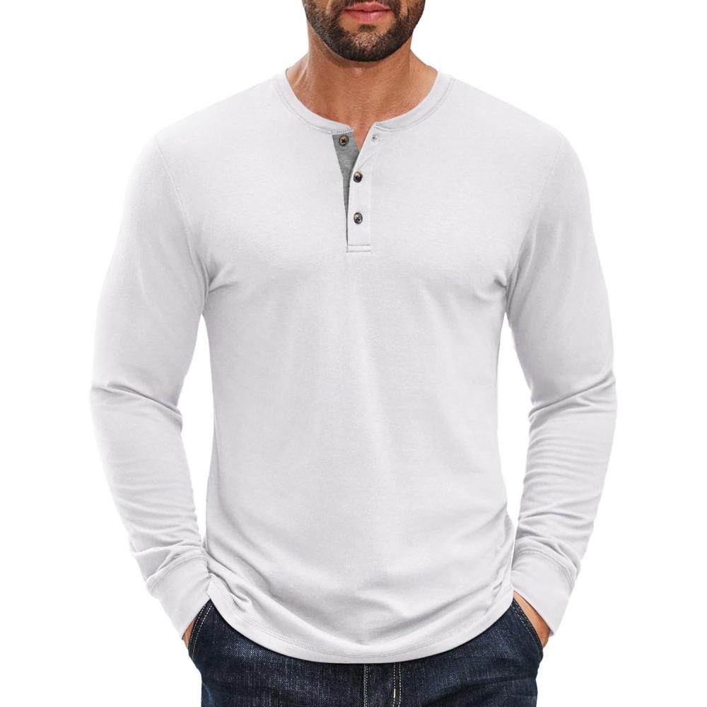 imageCOOFANDY Mens Long Sleeve Henley Shirts Cotton TShirts Casual Pullover Shirt Soft Stretch Basic Tees Fall TopsWhite