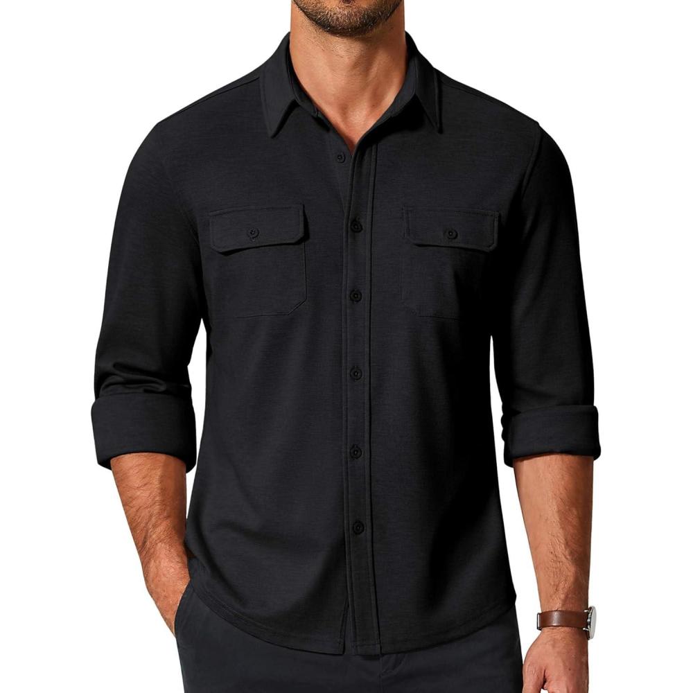 imageCOOFANDY Mens Long Sleeve Shirts Casual Button Down Shirt Wrinkle Free Dress Shirt with PocketBlack