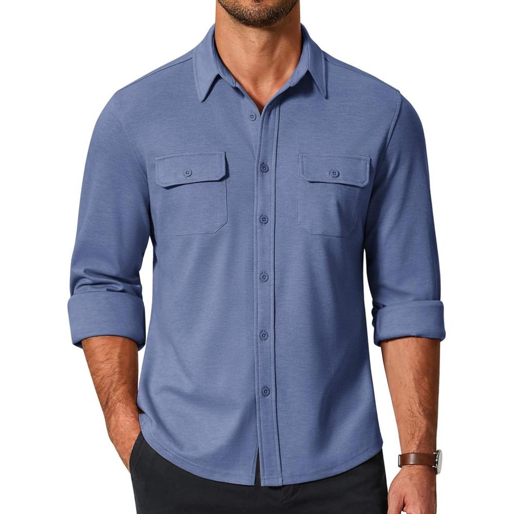 imageCOOFANDY Mens Long Sleeve Shirts Casual Button Down Shirt Wrinkle Free Dress Shirt with PocketBlue