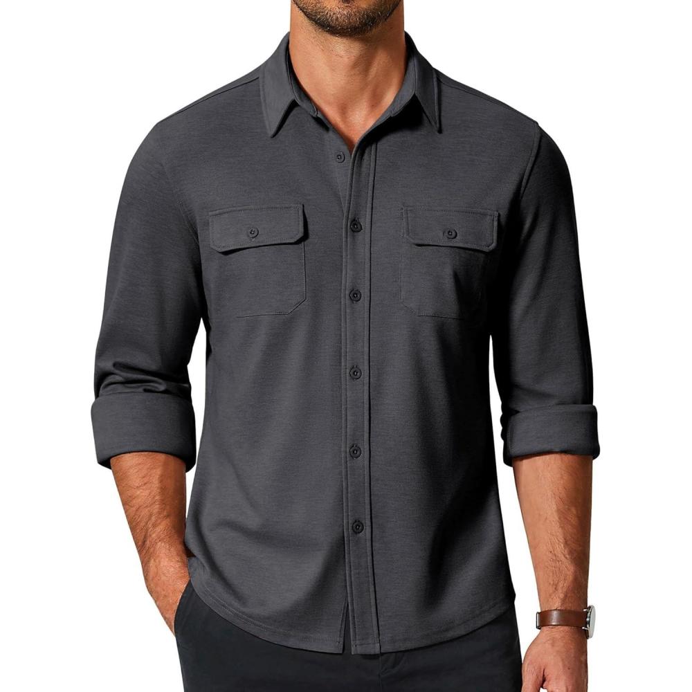 imageCOOFANDY Mens Long Sleeve Shirts Casual Button Down Shirt Wrinkle Free Dress Shirt with PocketDark Grey