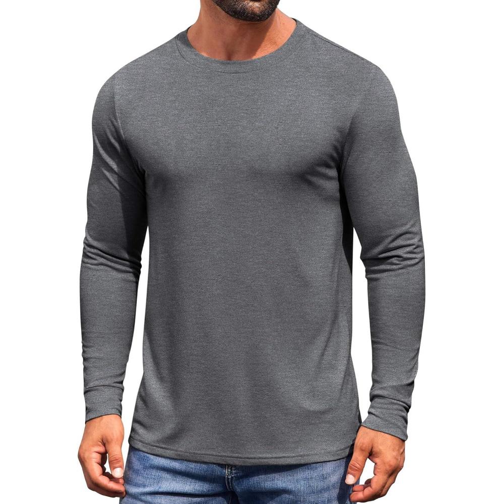 imageCOOFANDY Mens Long Sleeve Tee Shirts Crew Neck TShirt Casual Pullover Basic Tees Soft Stretch TshirtsBlack Heather