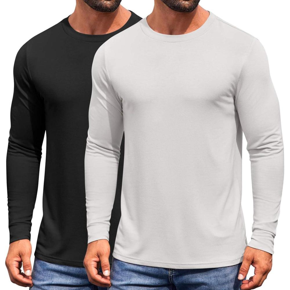 imageCOOFANDY Mens Long Sleeve Tee Shirts Crew Neck TShirt Casual Pullover Basic Tees Soft Stretch TshirtsBlackwhite