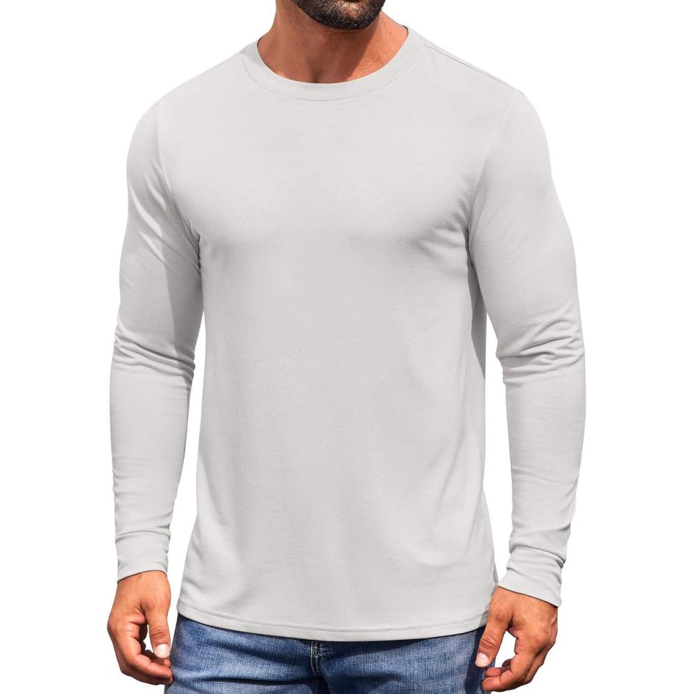 imageCOOFANDY Mens Long Sleeve Tee Shirts Crew Neck TShirt Casual Pullover Basic Tees Soft Stretch TshirtsWhite