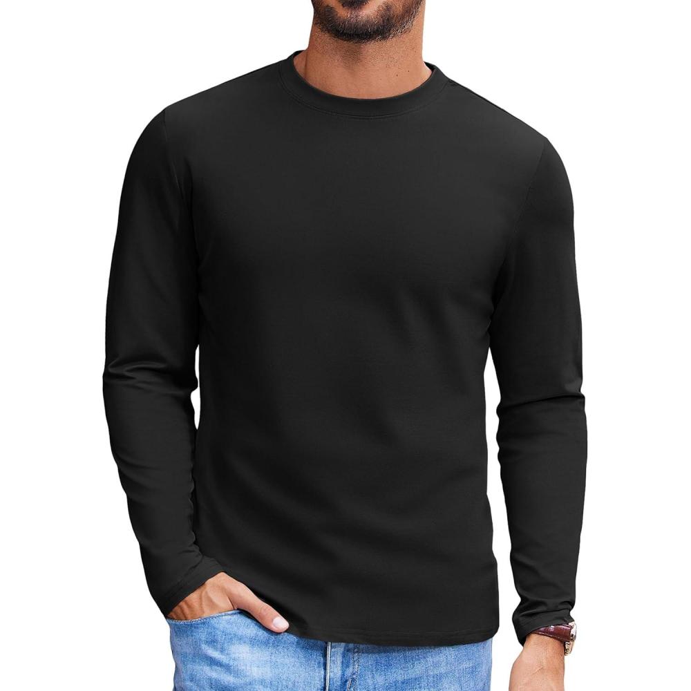 imageCOOFANDY Mens Long Sleeve Tee Shirts Stretch Crew Neck Thermal Shirts Casual T Shirts for MenBlack
