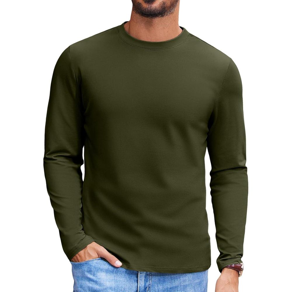 imageCOOFANDY Mens Long Sleeve Tee Shirts Stretch Crew Neck Thermal Shirts Casual T Shirts for MenDark Army Green