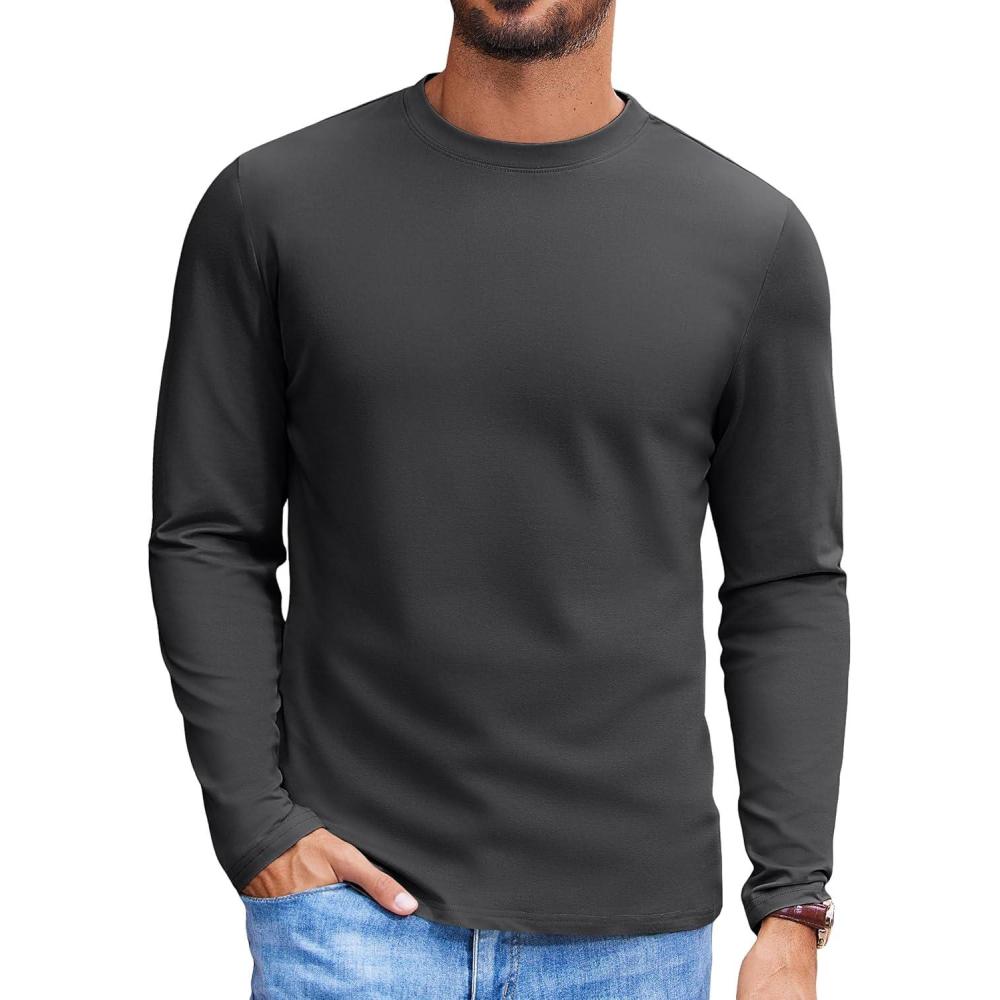 imageCOOFANDY Mens Long Sleeve Tee Shirts Stretch Crew Neck Thermal Shirts Casual T Shirts for MenDark Grey
