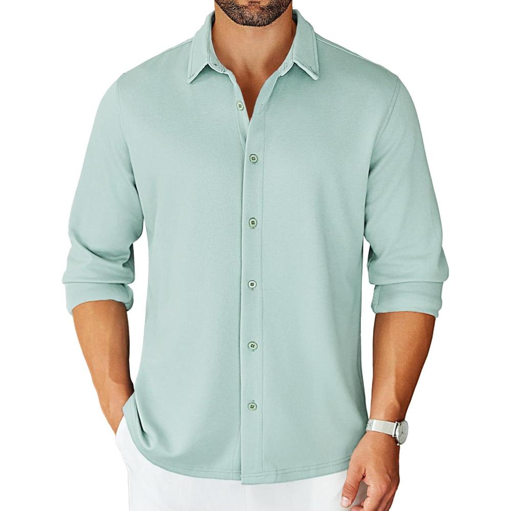 imageCOOFANDY Mens Long Sleeve Wrinkle Free Shirts Stretch Dress Shirts Regular Fit Button Down ShirtLight Blue