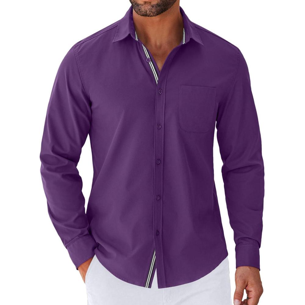 imageCOOFANDY Mens Long Sleeve Wrinkle Free Shirts Stretch Dress Shirts Regular Fit Button Down ShirtPurple