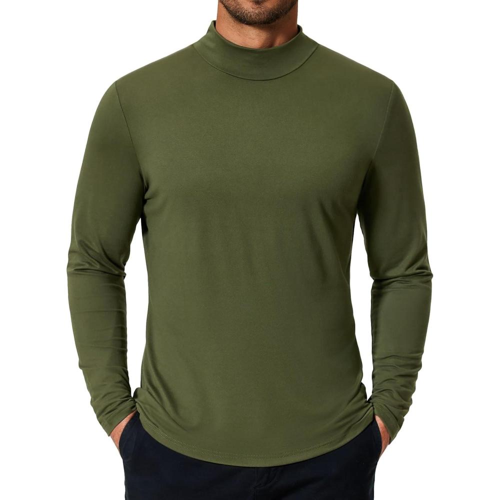 imageCOOFANDY Mens Mock Turtleneck TShirts Long Sleeve Solid Color Tees Shirts Basic Casual Slim Fit Pullover T ShirtsArmy Green