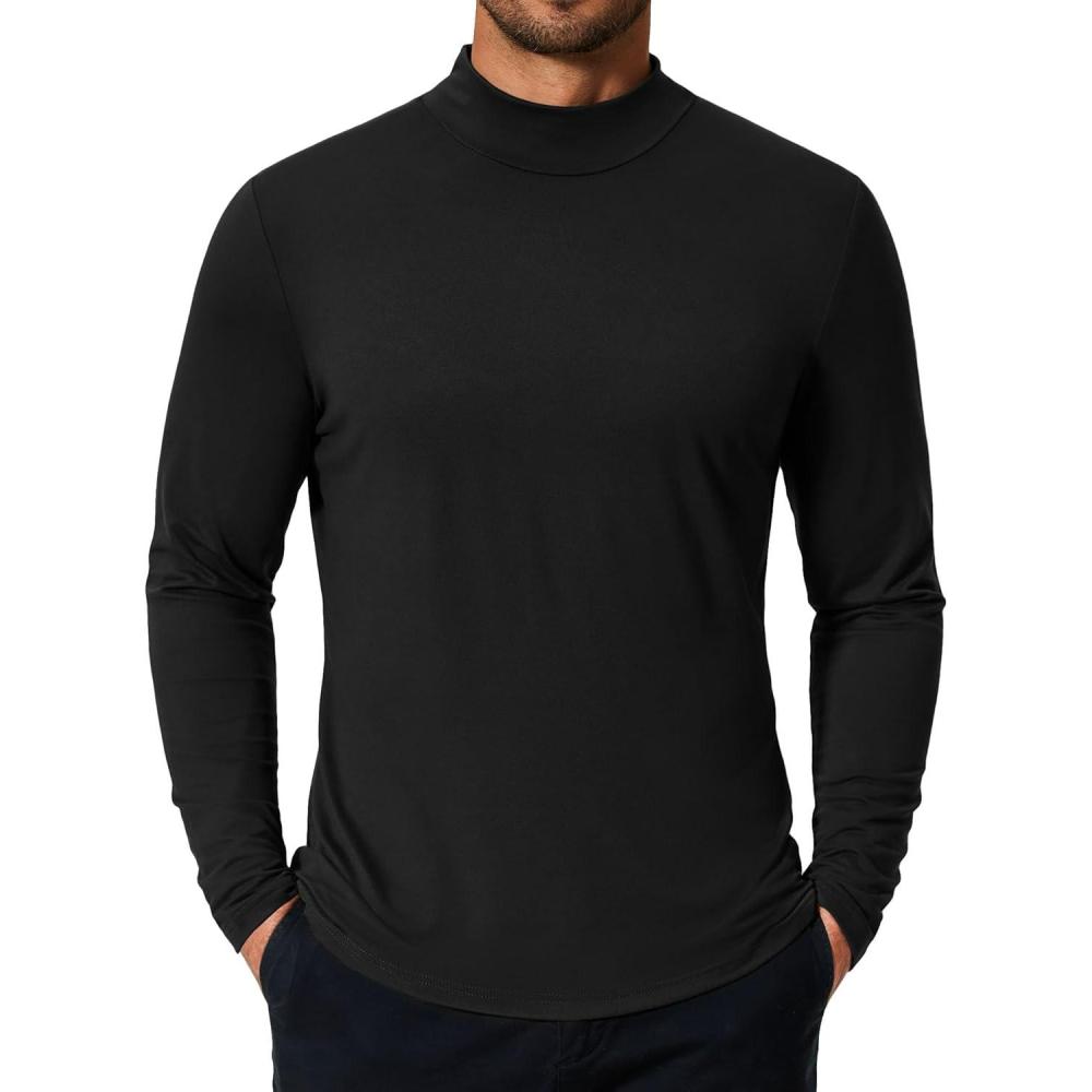 imageCOOFANDY Mens Mock Turtleneck TShirts Long Sleeve Solid Color Tees Shirts Basic Casual Slim Fit Pullover T ShirtsBlack