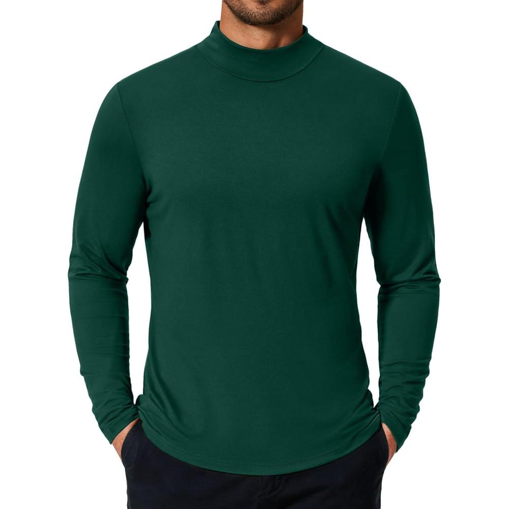 imageCOOFANDY Mens Mock Turtleneck TShirts Long Sleeve Solid Color Tees Shirts Basic Casual Slim Fit Pullover T ShirtsDark Green