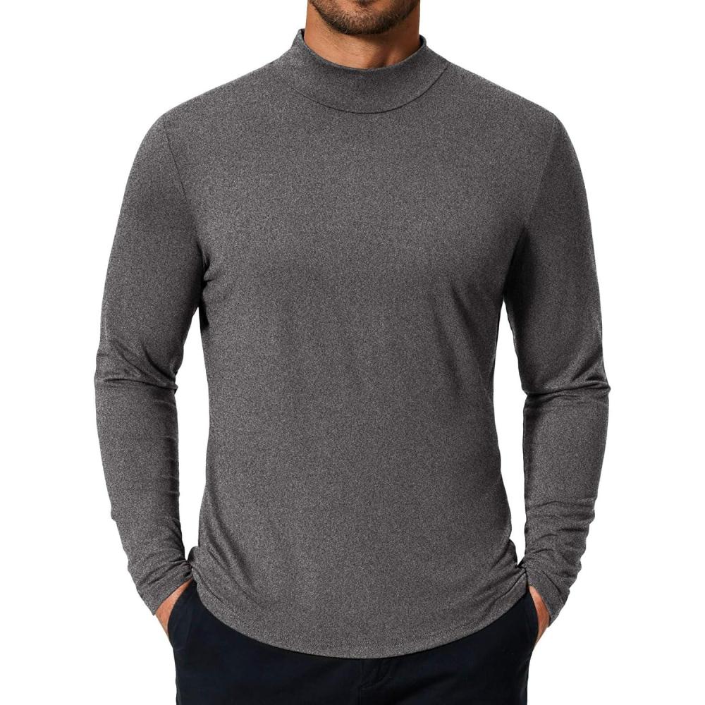 imageCOOFANDY Mens Mock Turtleneck TShirts Long Sleeve Solid Color Tees Shirts Basic Casual Slim Fit Pullover T ShirtsDark Grey
