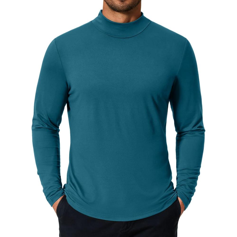 imageCOOFANDY Mens Mock Turtleneck TShirts Long Sleeve Solid Color Tees Shirts Basic Casual Slim Fit Pullover T ShirtsDeep Blue