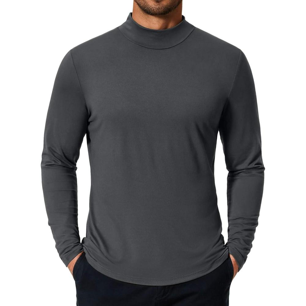 imageCOOFANDY Mens Mock Turtleneck TShirts Long Sleeve Solid Color Tees Shirts Basic Casual Slim Fit Pullover T ShirtsDeep Grey