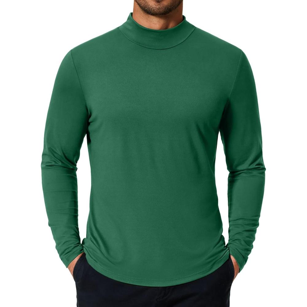imageCOOFANDY Mens Mock Turtleneck TShirts Long Sleeve Solid Color Tees Shirts Basic Casual Slim Fit Pullover T ShirtsGreen