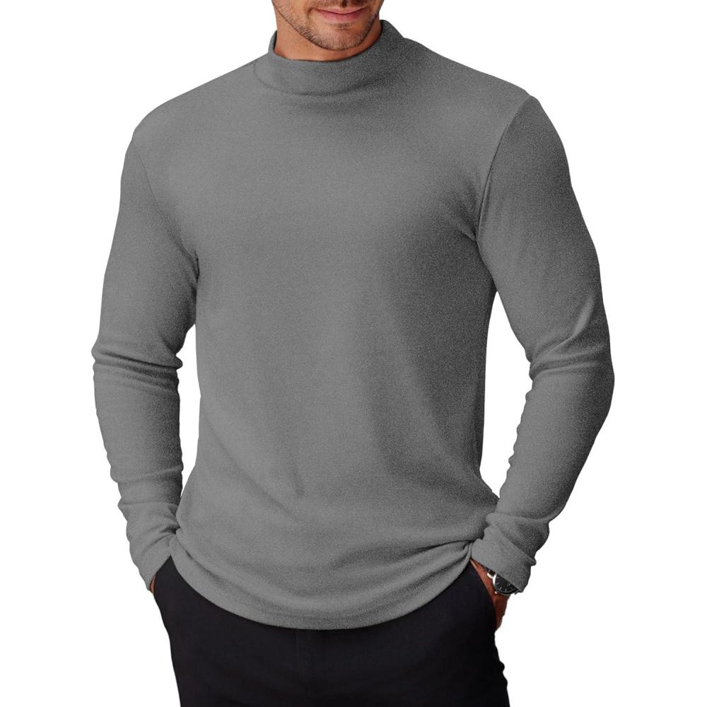 imageCOOFANDY Mens Mock Turtleneck TShirts Long Sleeve Solid Color Tees Shirts Basic Casual Slim Fit Pullover T ShirtsGrey